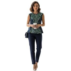 BCBGMaxAzria Women's Sleeveless Geometric Blue Green & White Pattern Top